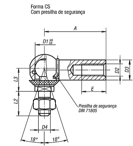 Articulações angulares de aço inoxidável similares à norma DIN 71802, forma CS, com tampa de vedação
