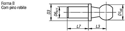 Pino esférico para articulações angulares, DIN 71803, forma B